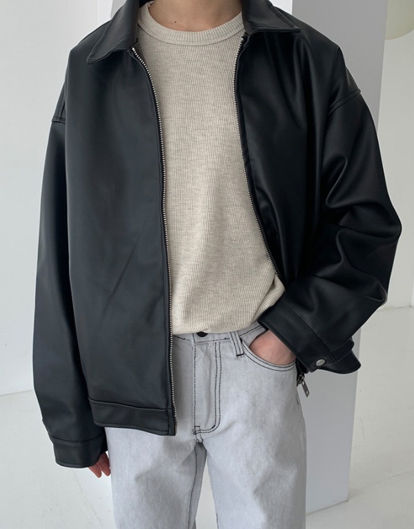 미니멀 오버핏 싱글 레더 재킷